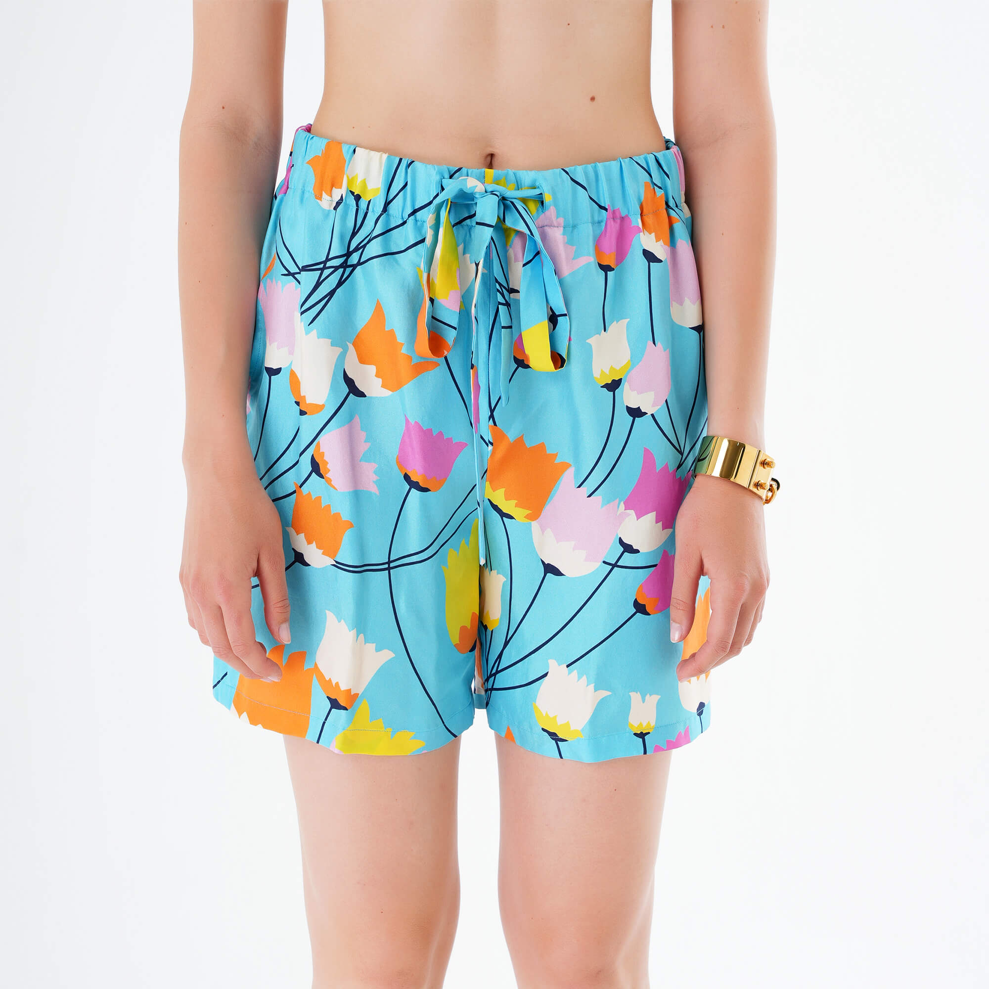 Gucci - Multicolor Tulip Print Silk Shorts IT40